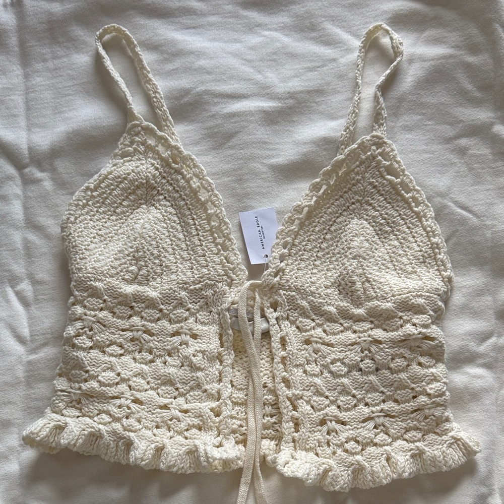 American Eagle Cream Crochet Knit Top